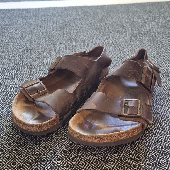 Birkenstock Milano Brown Leather Sandals - Picture 1 of 9